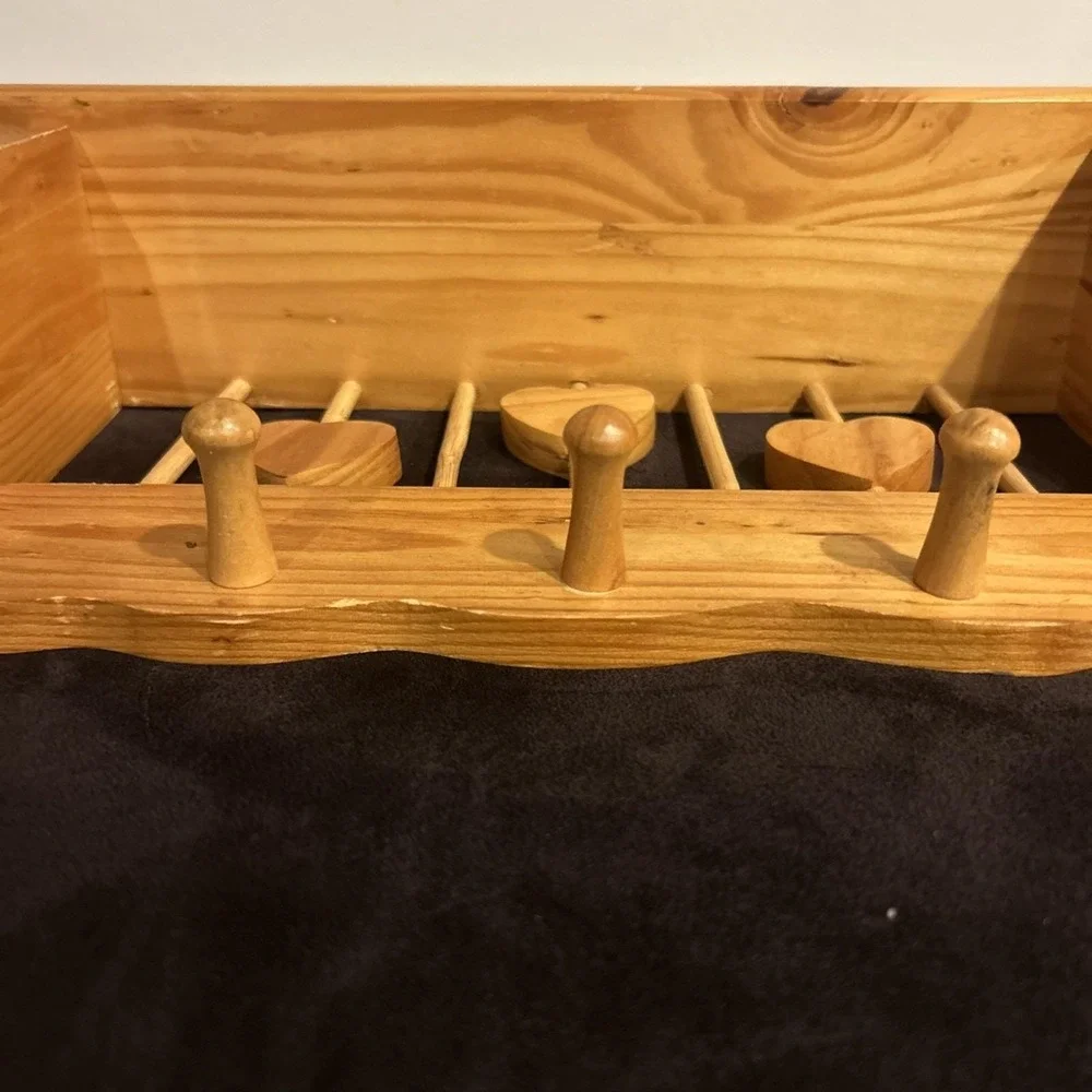 Vintage Wood Wall Mounted Coat & Hat Rack with Shelf, Heart Cutouts, 3 Pegs
